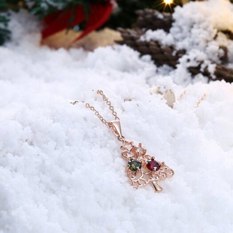 Zircon Christmas Tree Star Colorful Zirconium Necklace Rose Gold