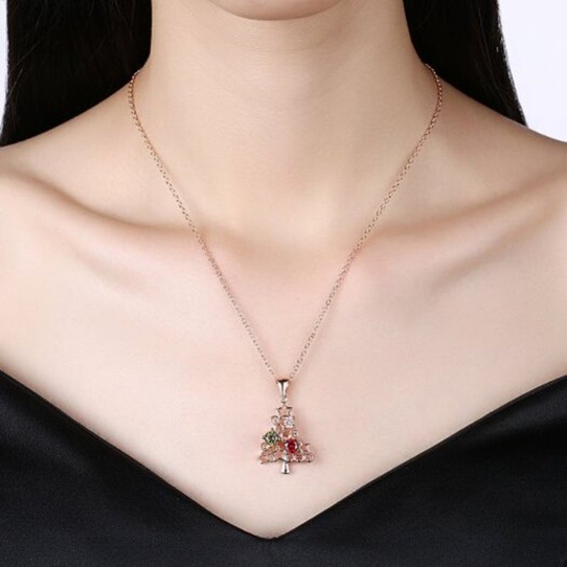 Zircon Christmas Tree Star Colorful Zirconium Necklace Rose Gold