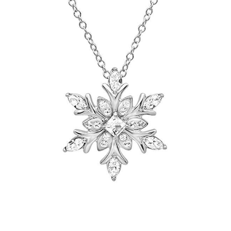 Zircon Blue White Christmas Snowflake Pendant Long Chain Necklace
