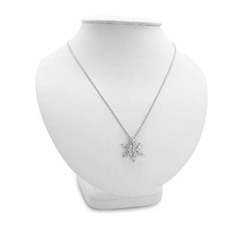 Zircon Blue White Christmas Snowflake Pendant Long Chain Necklace