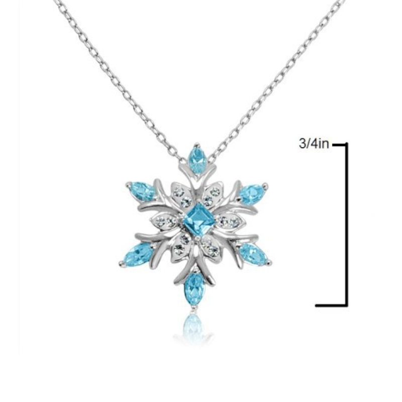 Zircon Blue White Christmas Snowflake Pendant Long Chain Necklace
