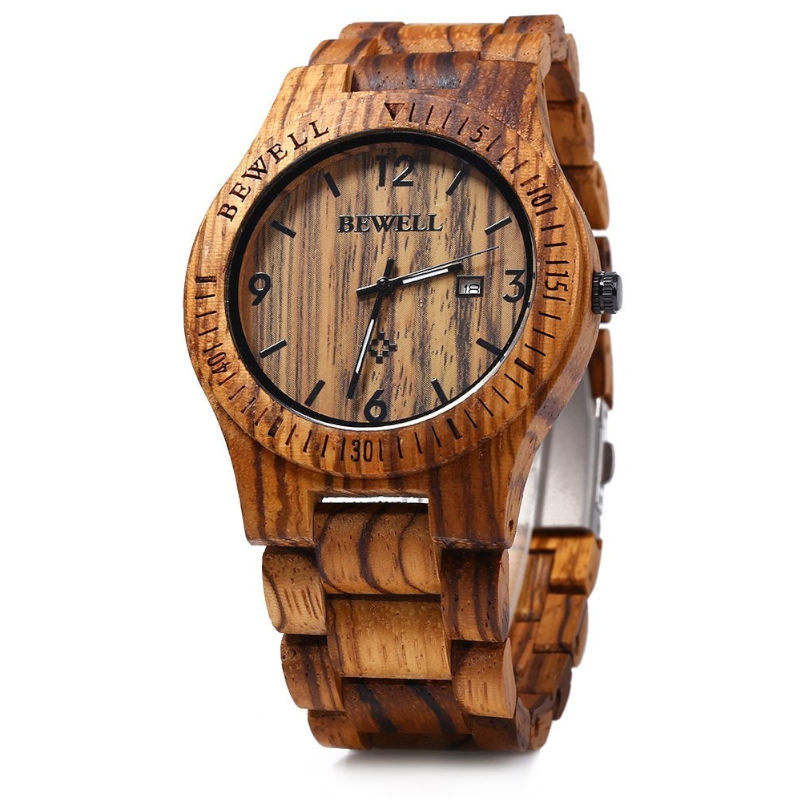 Veile Studios Zs-W086b Wood Watch Men Analog Quartz Movement Date Waterproof Wristwatch