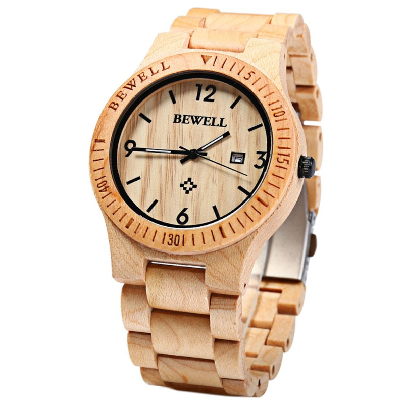 Veile Studios Zs-W086b Wood Watch Men Analog Quartz Movement Date Waterproof Wristwatch