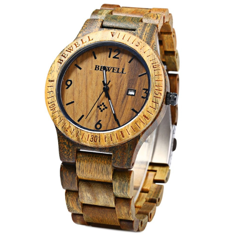 Veile Studios Zs-W086b Wood Watch Men Analog Quartz Movement Date Waterproof Wristwatch