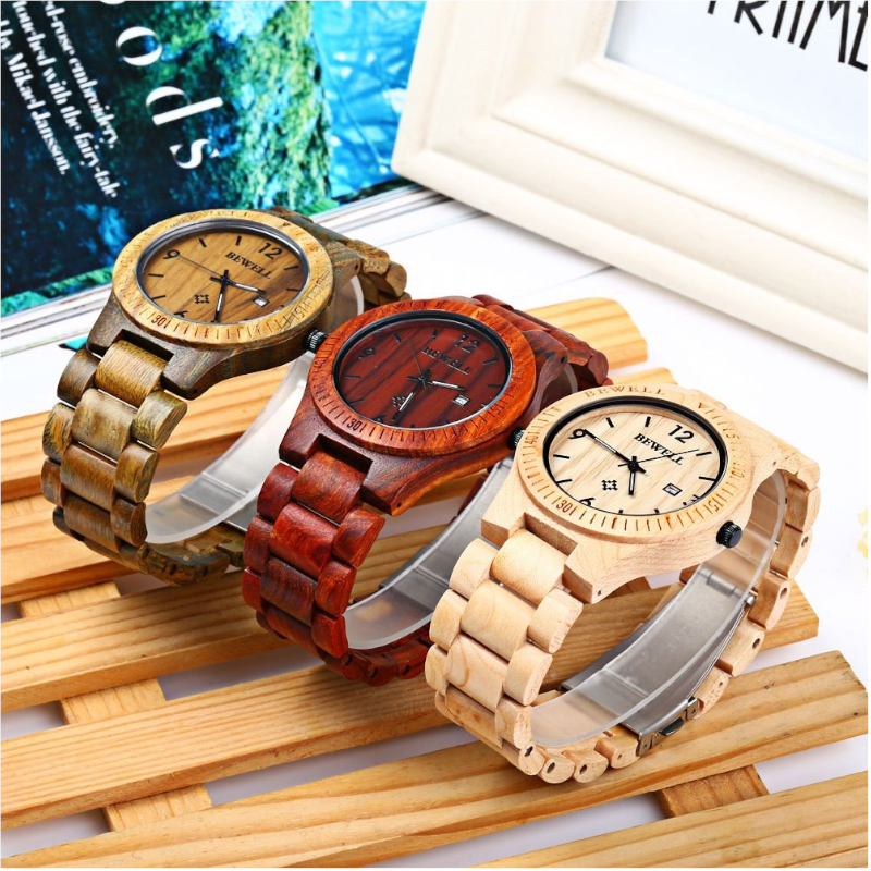 Veile Studios Zs-W086b Wood Watch Men Analog Quartz Movement Date Waterproof Wristwatch