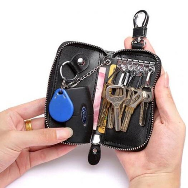 Zxl234 Universal Multifunctional Leather Car Key Cover Zipper Case Coffee